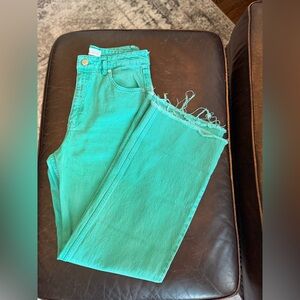 Zara Green Frayed Hem Wide Leg Pants